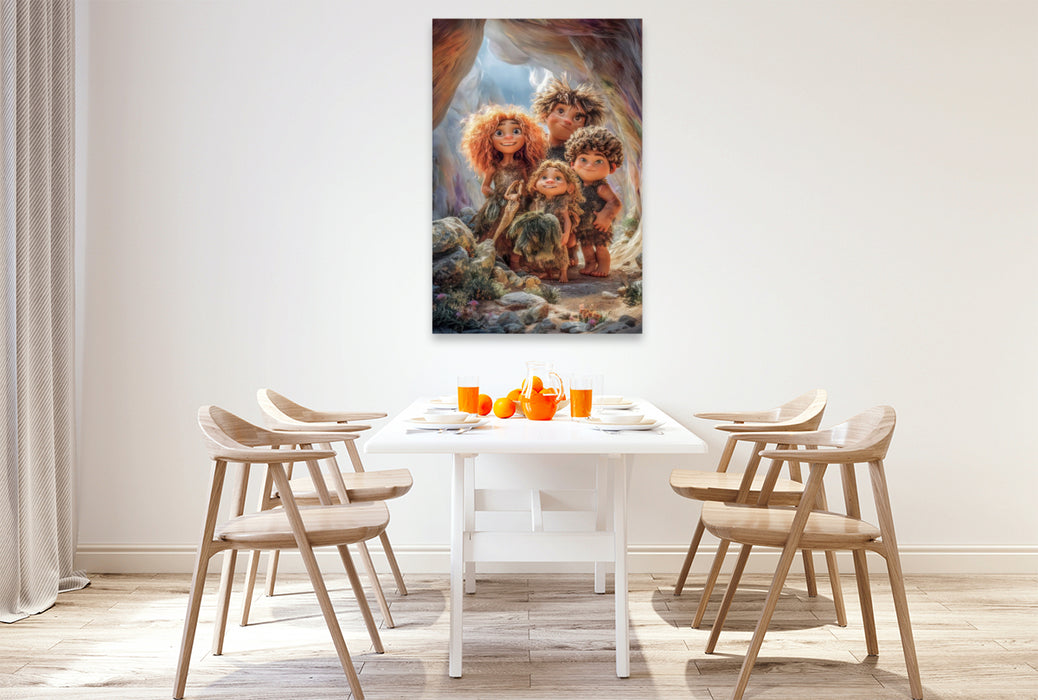 Premium Textil-Leinwand Steinzeitkarikaturen