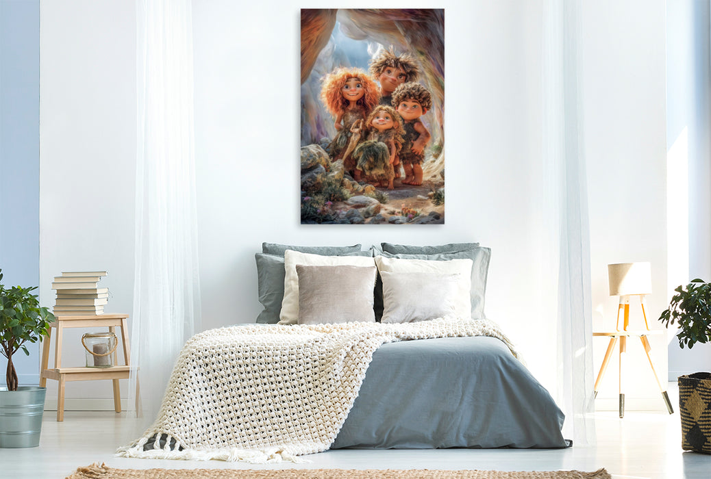 Premium Textil-Leinwand Steinzeitkarikaturen