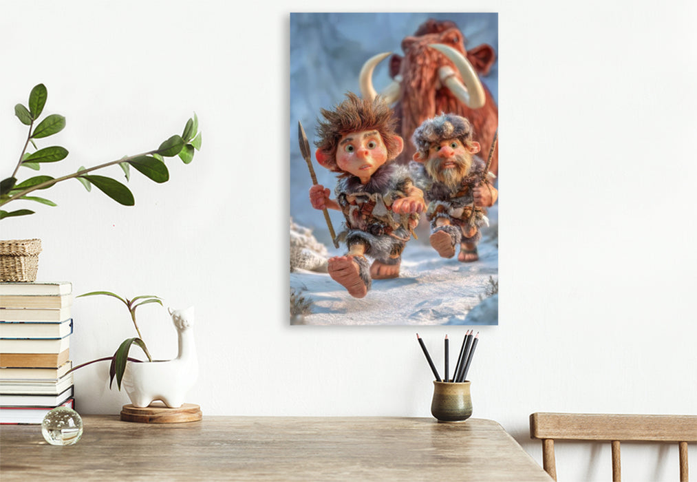 Premium Textil-Leinwand Steinzeitkarikaturen