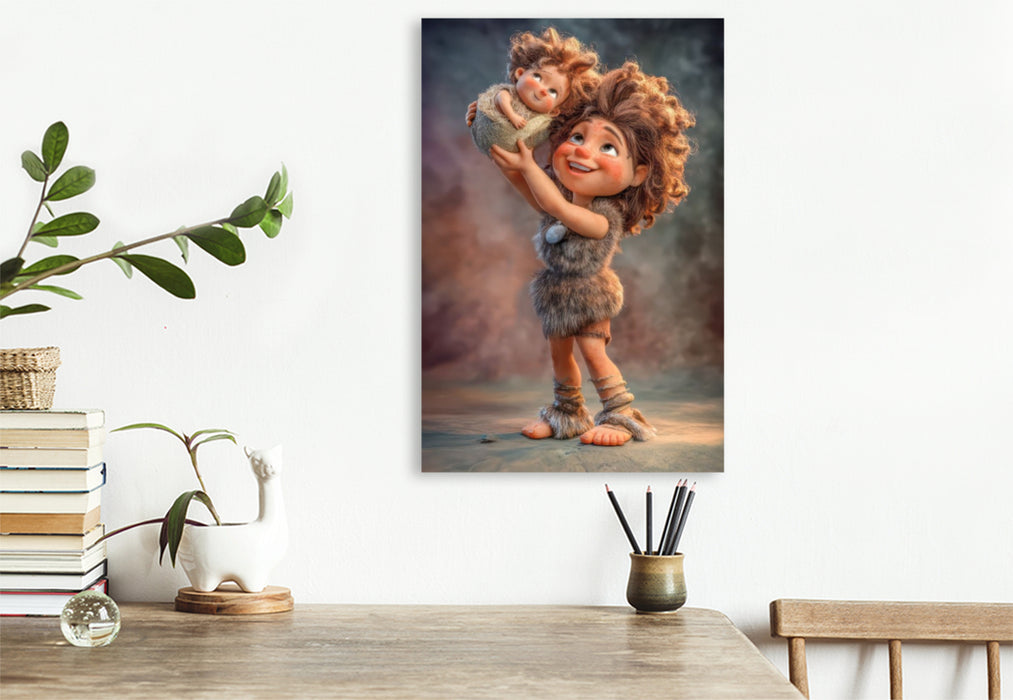 Premium Textil-Leinwand Steinzeitkarikaturen