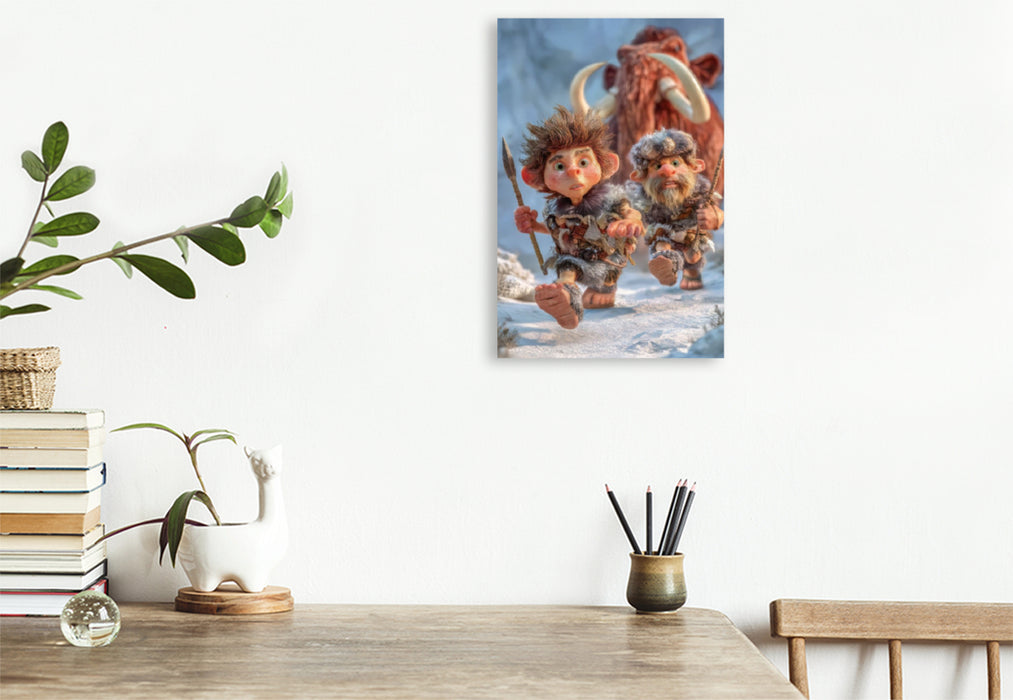 Premium Textil-Leinwand Steinzeitkarikaturen