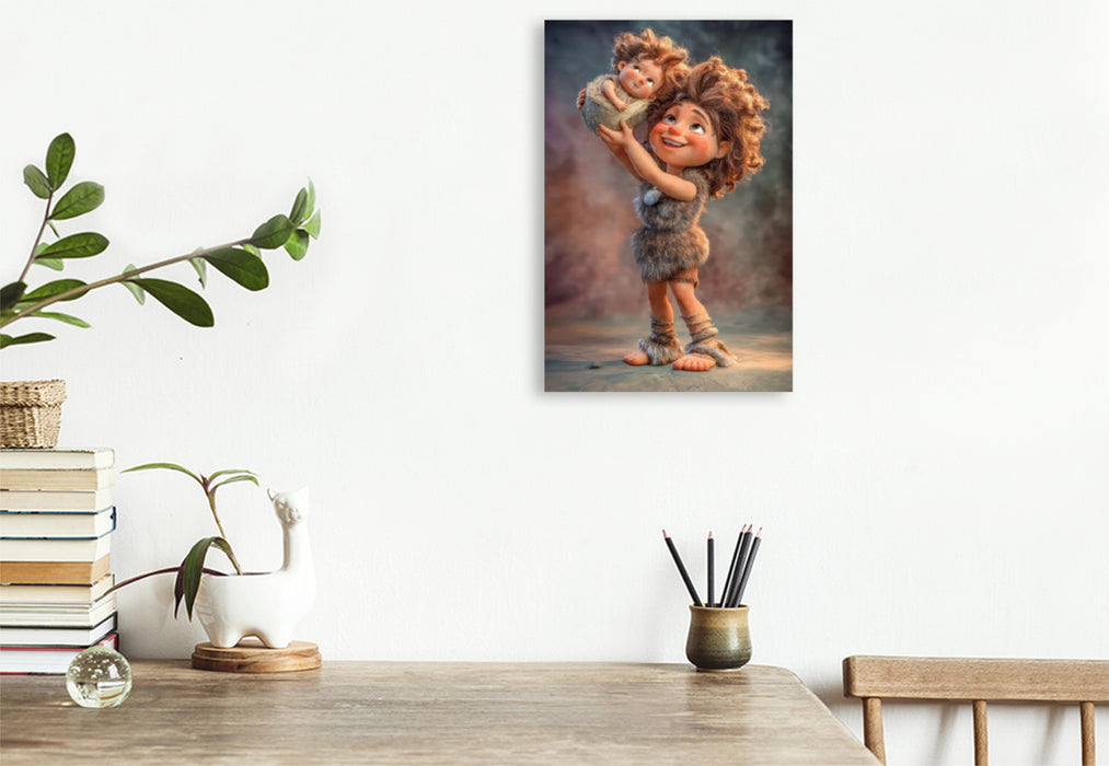 Premium Textil-Leinwand Steinzeitkarikaturen