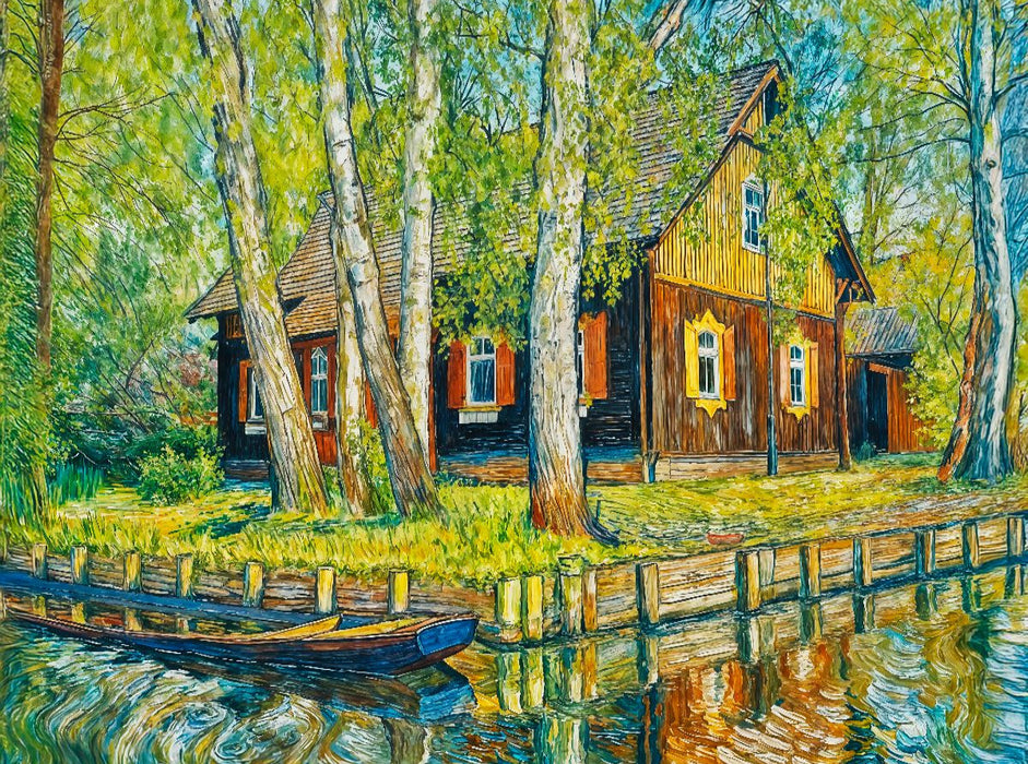 Idyllisches Spreewaldhaus am Wasser - Traditionelle Kahnlandschaft - CALVENDO Foto-Puzzle'
