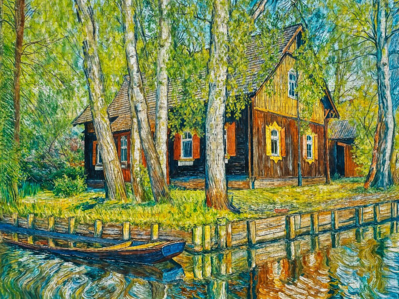 Idyllisches Spreewaldhaus am Wasser - Traditionelle Kahnlandschaft - CALVENDO Foto-Puzzle'