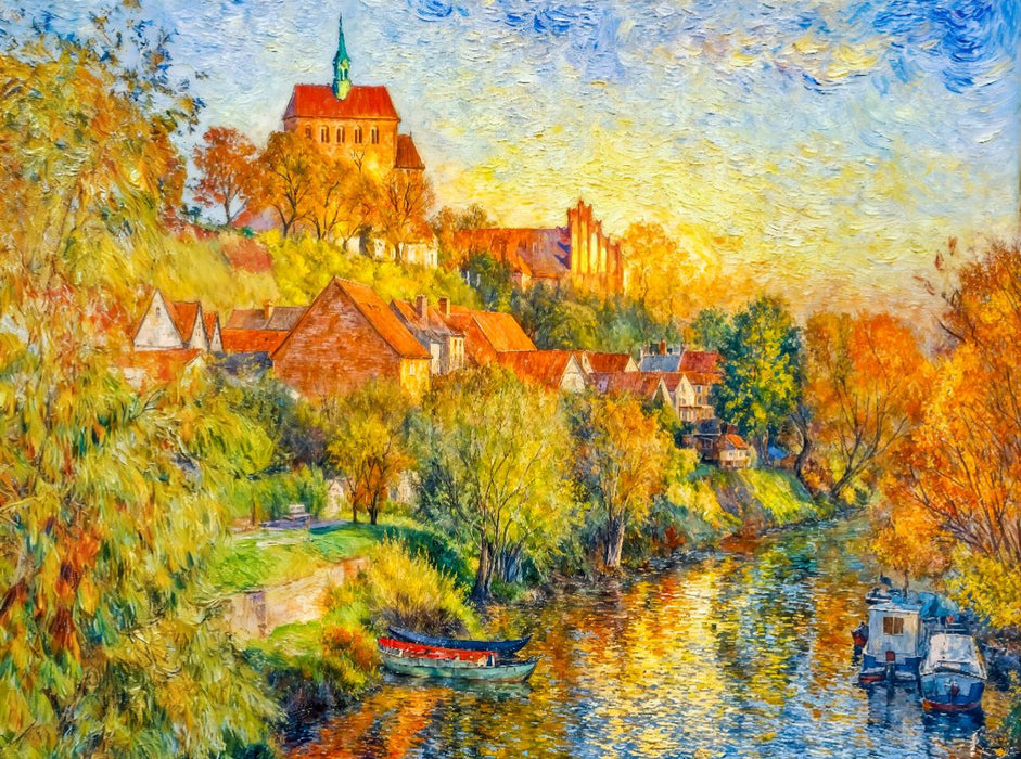 Havelberg im Herbst mit Domberg und Havelbooten - CALVENDO Foto-Puzzle'