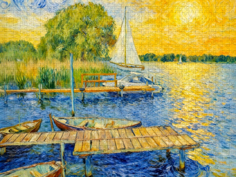 Impressionistischer Sonnenuntergang am Wannsee mit Segelboot - CALVENDO Foto-Puzzle'