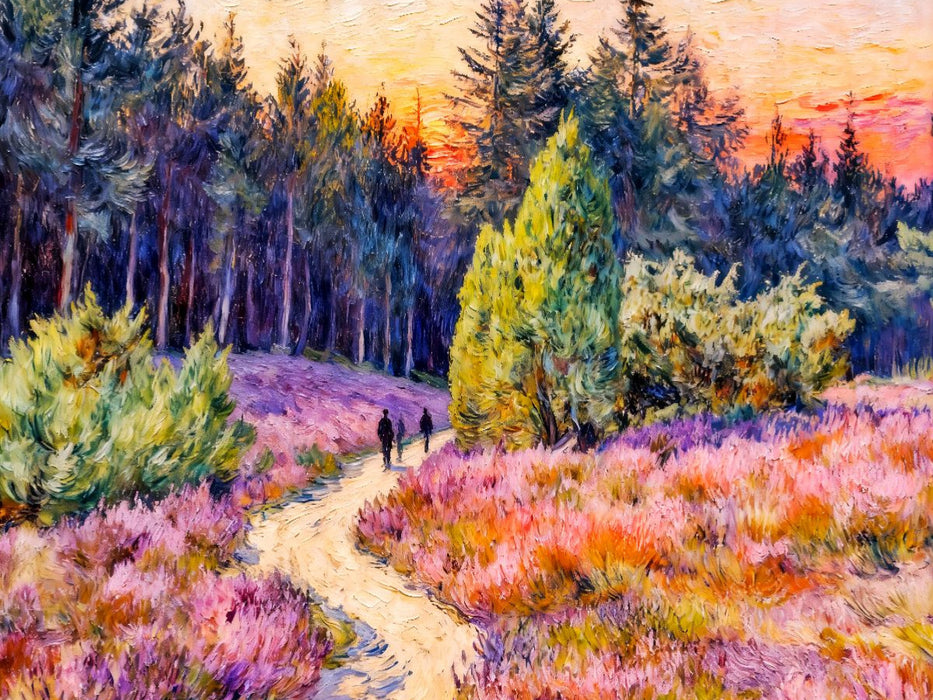 Impressionistische Lüneburger Heide mit blühender Erika - CALVENDO Foto-Puzzle'