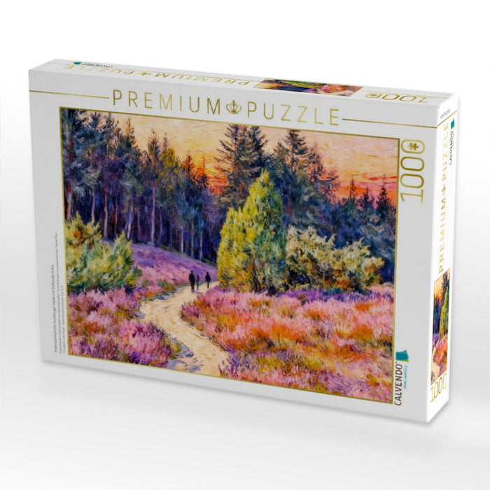 Impressionistische Lüneburger Heide mit blühender Erika - CALVENDO Foto-Puzzle'