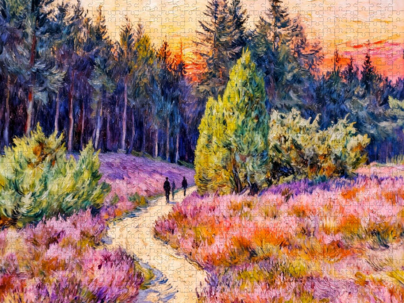 Impressionistische Lüneburger Heide mit blühender Erika - CALVENDO Foto-Puzzle'