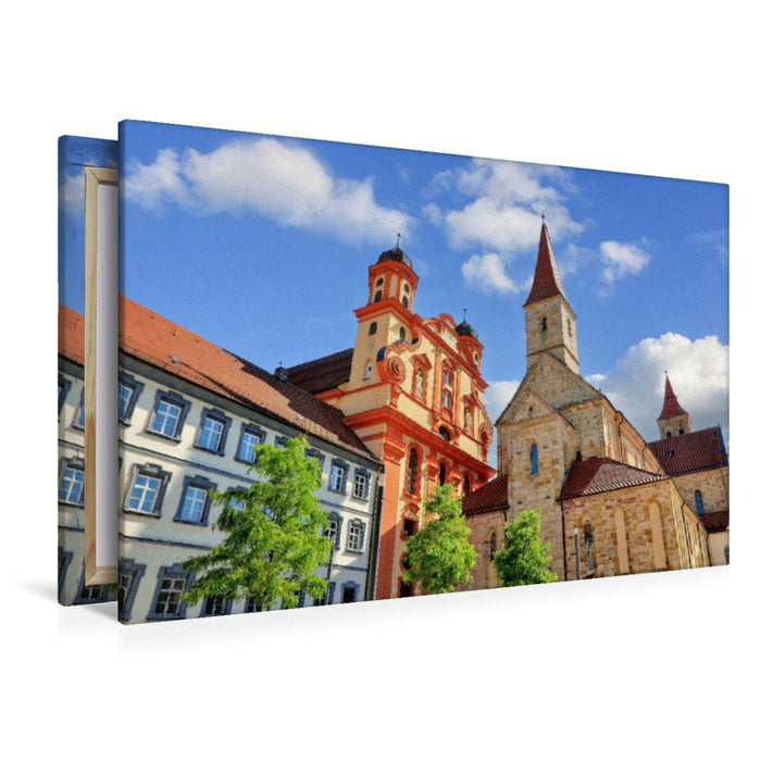 Premium Textil-Leinwand Die barocke Stadtkirche Ellwangen neben der Basilika St. Vitus in Ellwangen, Baden-Würtemberg