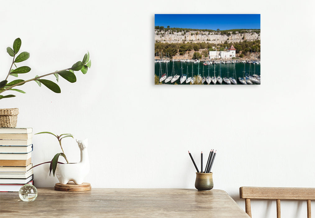 Premium Textil-Leinwand Segelboote im Hafen Calanque de Port Miou