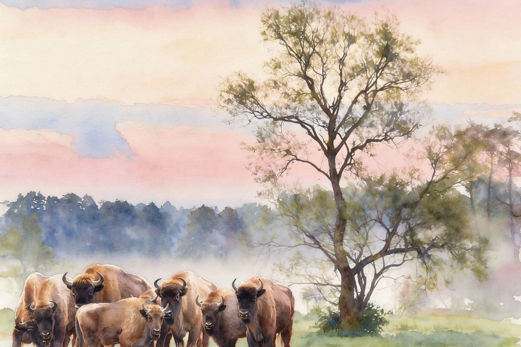 Premium Textil-Leinwand Wisente im Nationalpark Bialowieza