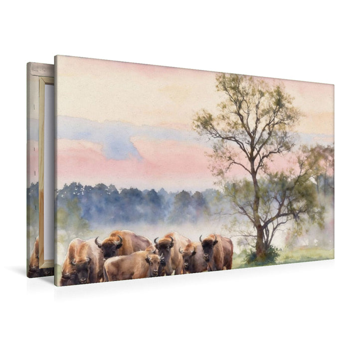 Premium Textil-Leinwand Wisente im Nationalpark Bialowieza