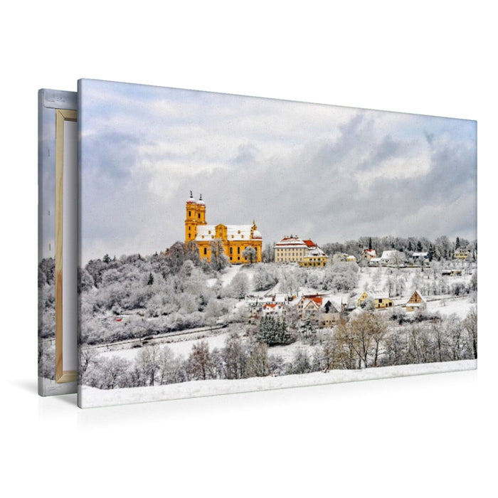 Premium Textil-Leinwand Der winterliche Schönenberg mit der Wallfahrtskirche in Ellwangen (Jagst) im Ostalbkreis