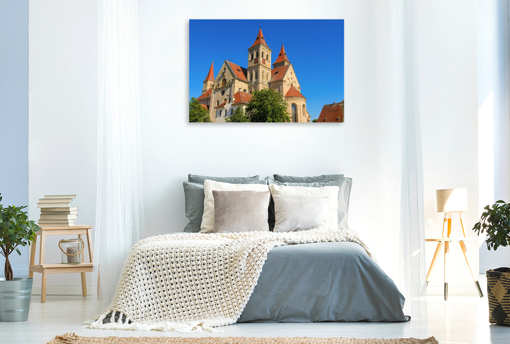 Premium Textil-Leinwand Die römisch-katholische Basilika St. Vitus, Ellwangen (Jagst), Baden-Württemberg