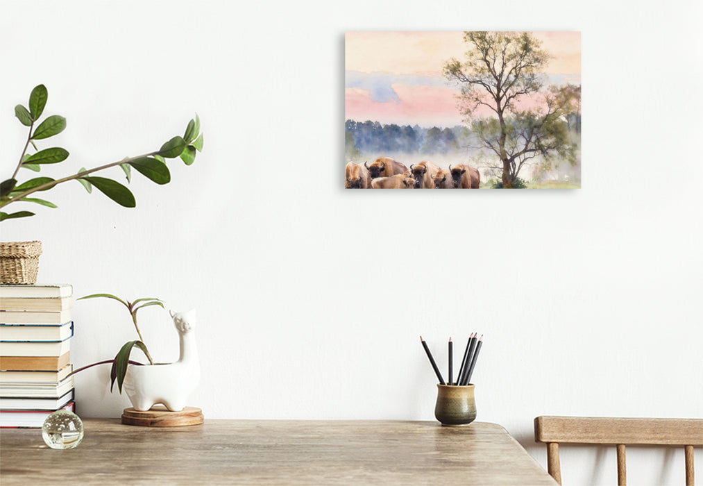 Premium Textil-Leinwand Wisente im Nationalpark Bialowieza