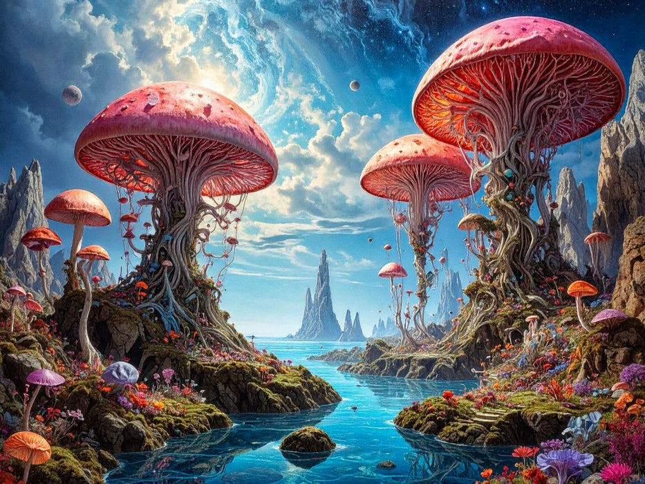 Wächter der Gezeiten: Rosa Riesen, die über die Pforten der Unendlichkeit wachen - CALVENDO Foto-Puzzle'