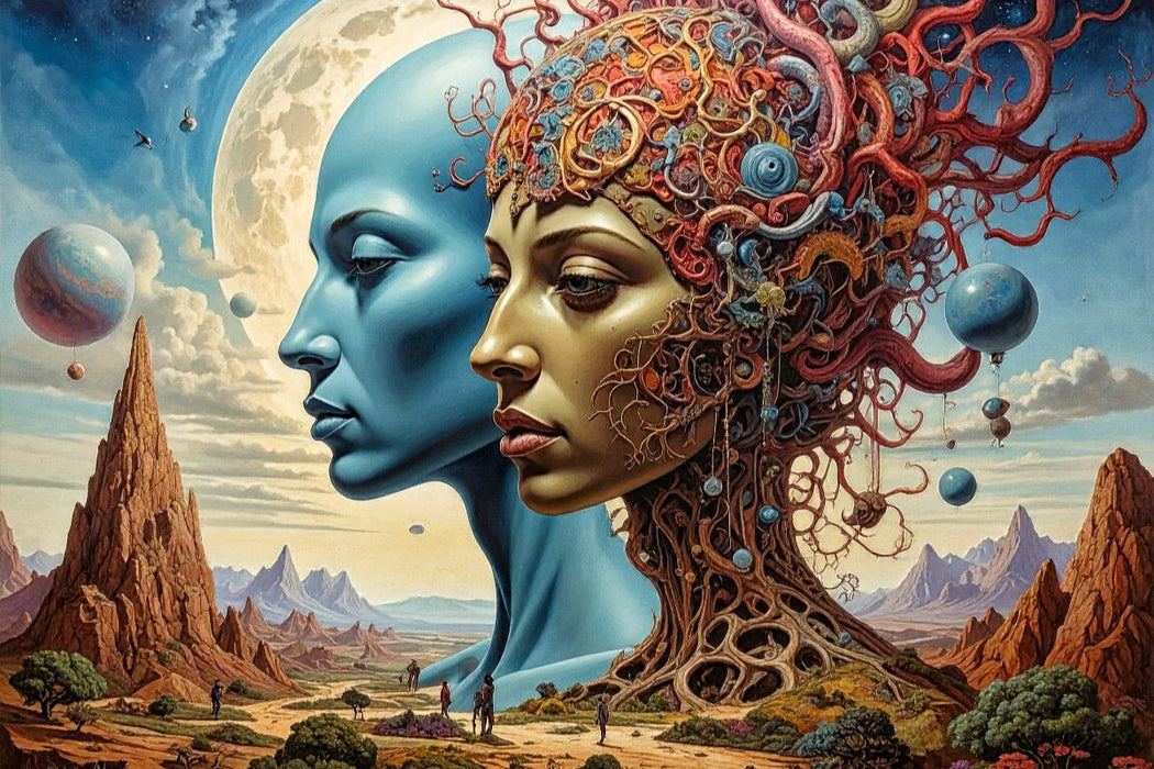 Premium Textil-Leinwand Zweifel: "Ist das wahr oder ist das ein Spiegelbild?"