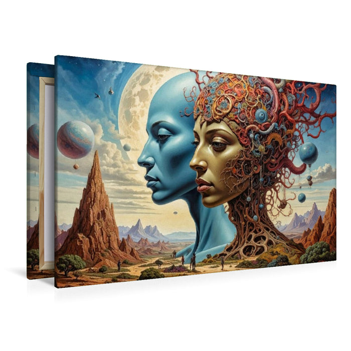 Premium Textil-Leinwand Zweifel: "Ist das wahr oder ist das ein Spiegelbild?"