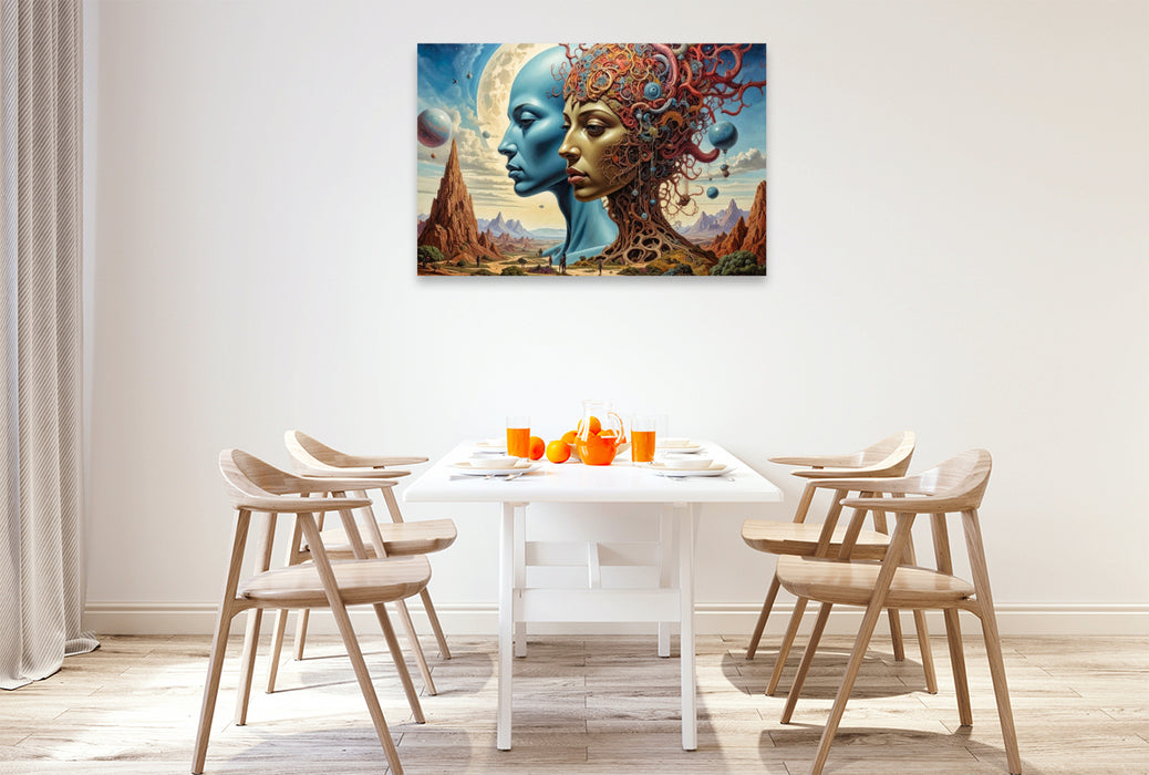 Premium Textil-Leinwand Zweifel: "Ist das wahr oder ist das ein Spiegelbild?"