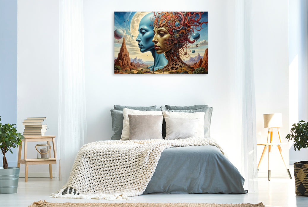 Premium Textil-Leinwand Zweifel: "Ist das wahr oder ist das ein Spiegelbild?"