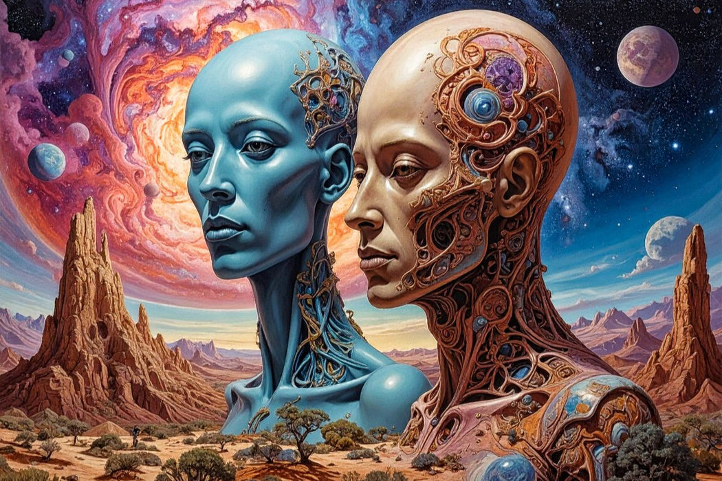 Premium Textil-Leinwand Aufbruch: "Lass uns die alten gegen neue Farben tauschen."