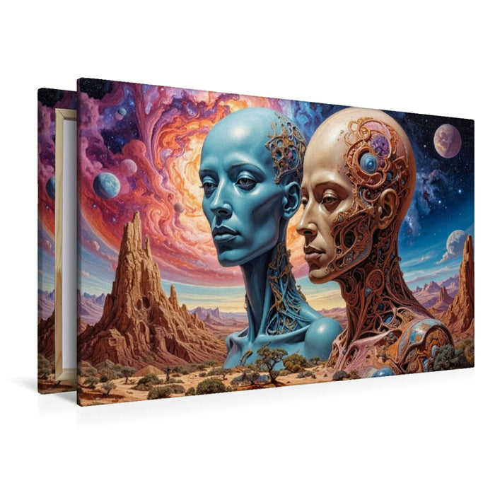 Premium Textil-Leinwand Aufbruch: "Lass uns die alten gegen neue Farben tauschen."