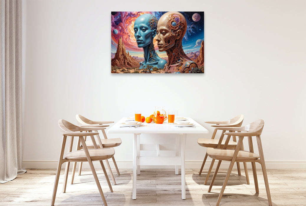 Premium Textil-Leinwand Aufbruch: "Lass uns die alten gegen neue Farben tauschen."