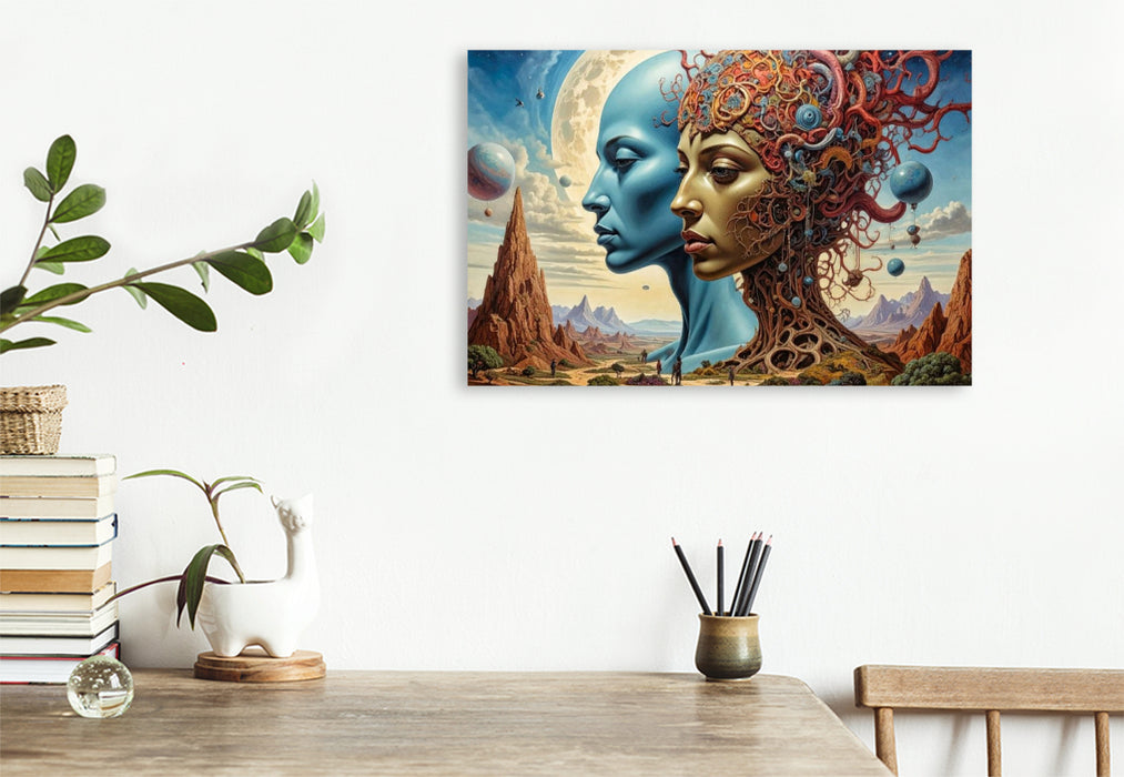 Premium Textil-Leinwand Zweifel: "Ist das wahr oder ist das ein Spiegelbild?"