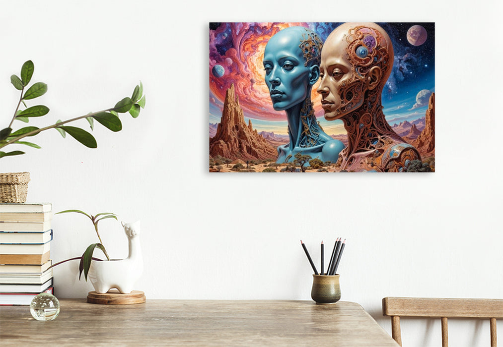 Premium Textil-Leinwand Aufbruch: "Lass uns die alten gegen neue Farben tauschen."