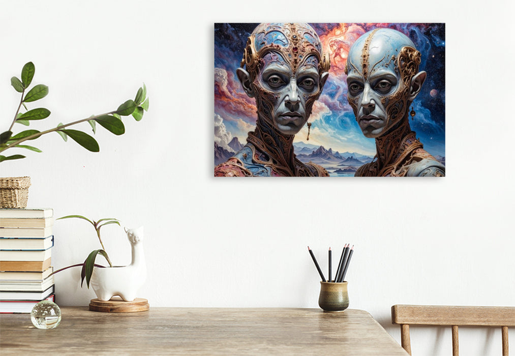 Premium Textil-Leinwand Erwartung: "Hinter dem Horizont wartet die nächste Frage."