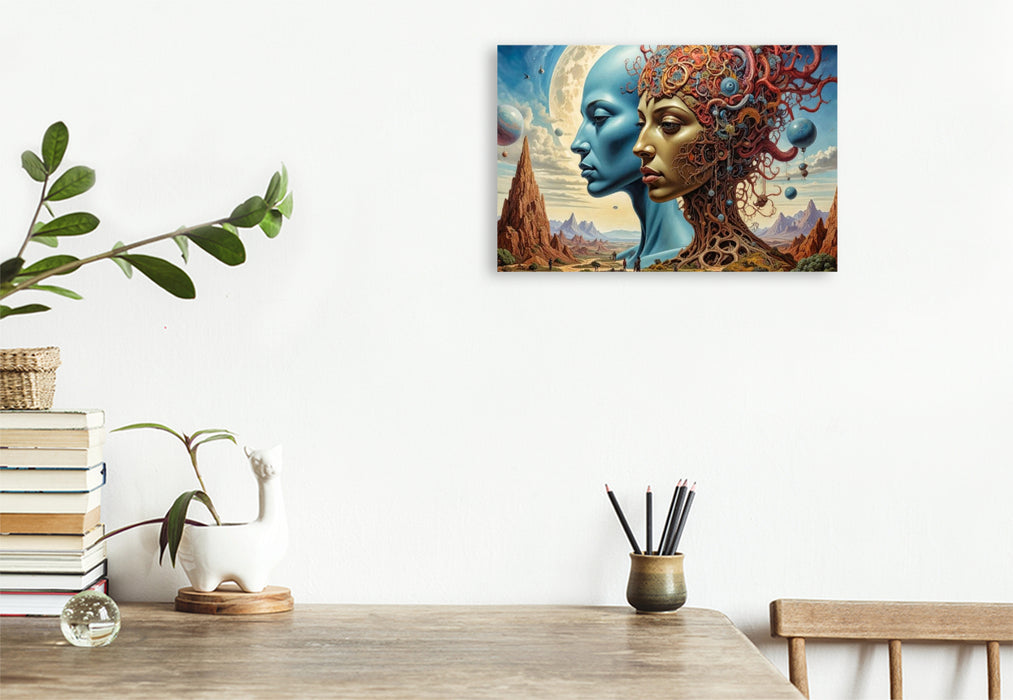 Premium Textil-Leinwand Zweifel: "Ist das wahr oder ist das ein Spiegelbild?"