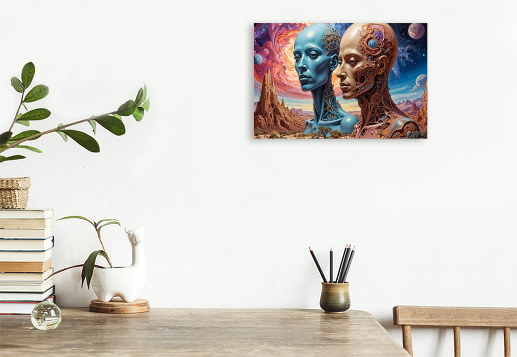 Premium Textil-Leinwand Aufbruch: "Lass uns die alten gegen neue Farben tauschen."