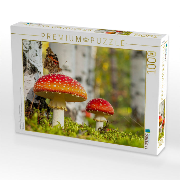Pilzbesuch - Fliegenpilze und Schmetterling - CALVENDO Foto-Puzzle'