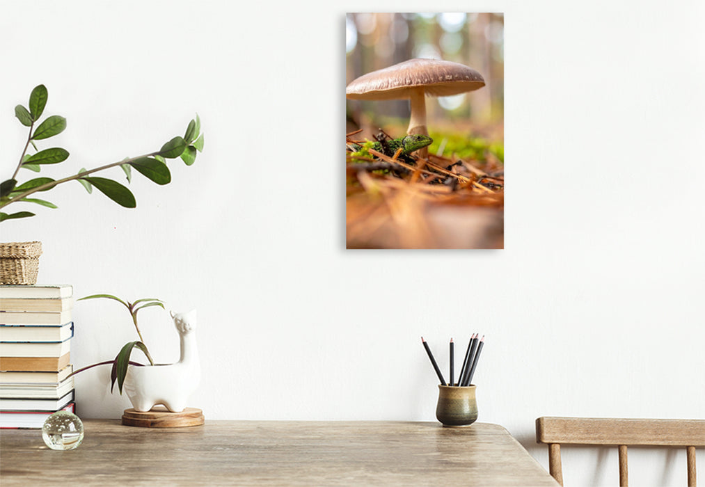 Premium Textil-Leinwand Schirmpilz und Eidechse
