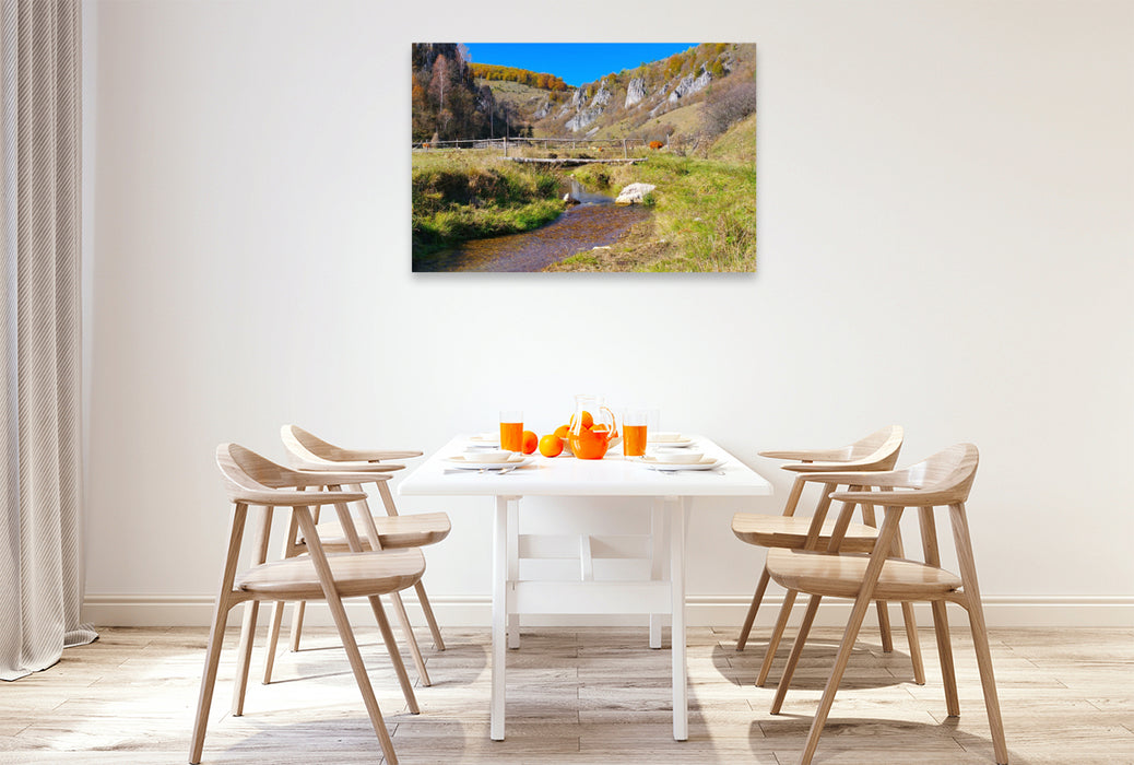 Premium Textil-Leinwand Leben zwischen Wiesen, Wasser und Himmel