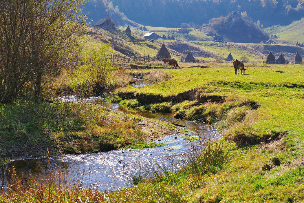Premium Textil-Leinwand Sanft schlängelt sich das Wasser durch die Landschaft