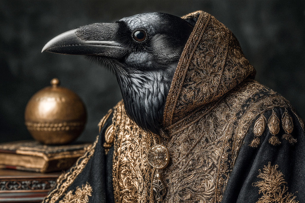 Premium Textil-Leinwand Vornehmer Rabe in goldener Robe