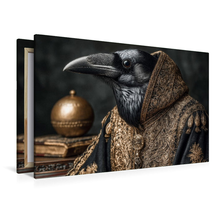 Premium Textil-Leinwand Vornehmer Rabe in goldener Robe