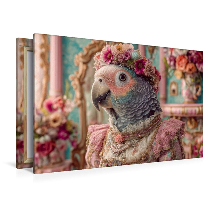 Premium Textil-Leinwand Königlicher Papagei mit Blumenkrone