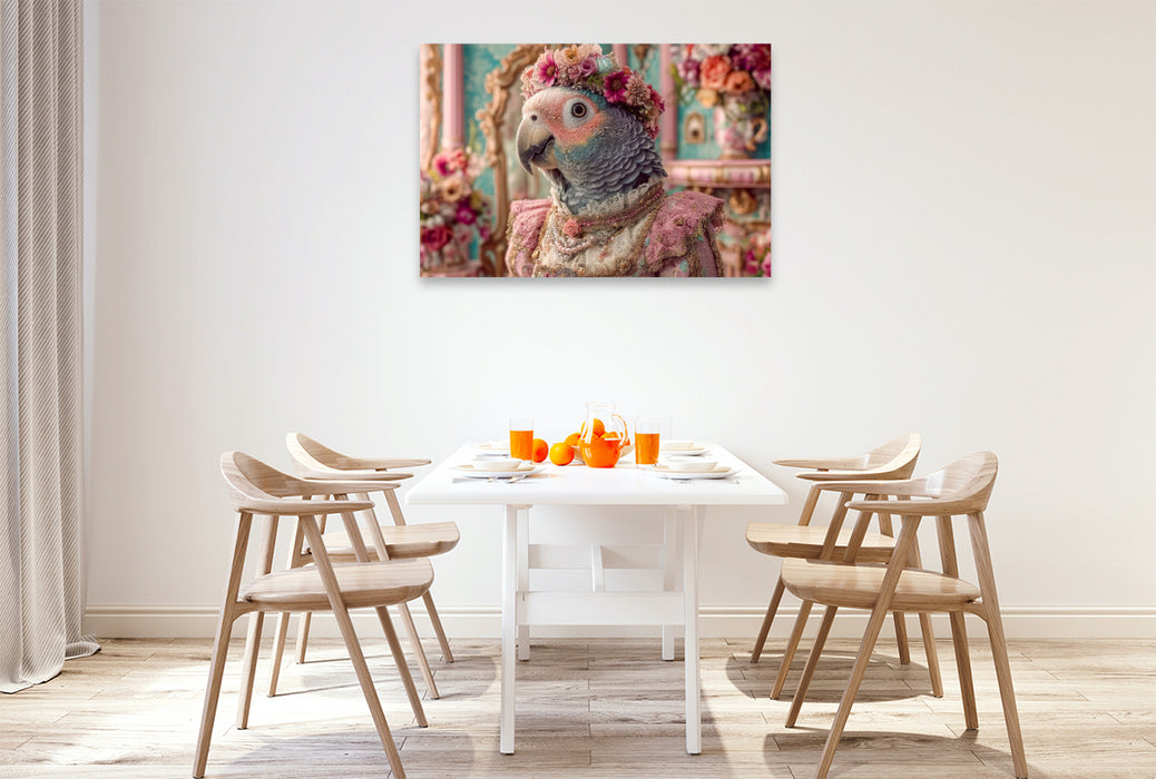 Premium Textil-Leinwand Königlicher Papagei mit Blumenkrone