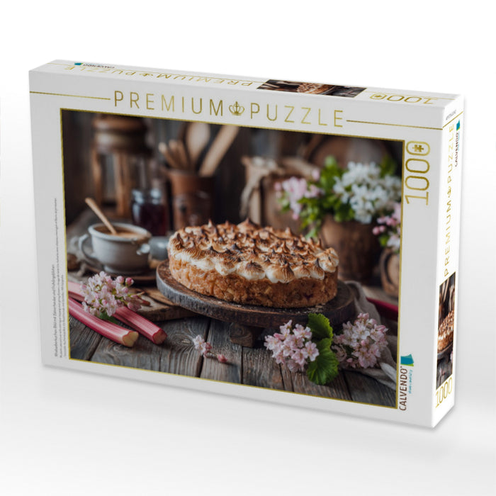 Rhabarberkuchen Bild mit Baiserhaube und Frühlingsblüten - CALVENDO Foto-Puzzle'