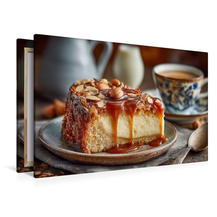 Premium Textil-Leinwand Bienenstich Bild mit Mandeln und cremiger Füllung