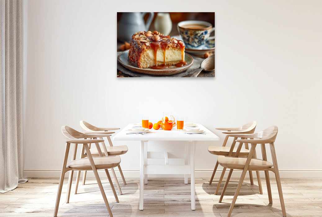 Premium Textil-Leinwand Bienenstich Bild mit Mandeln und cremiger Füllung