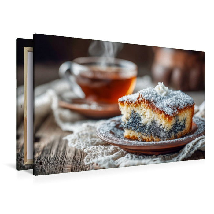 Premium Textil-Leinwand Saftiger Mohnkuchen mit Puderzucker