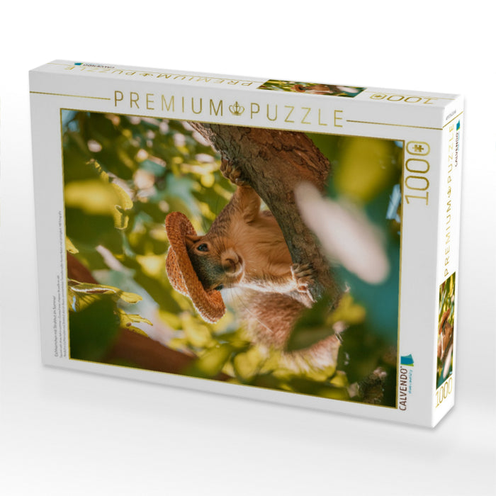 Eichhörnchen mit Strohhut im Sommer - CALVENDO Foto-Puzzle'