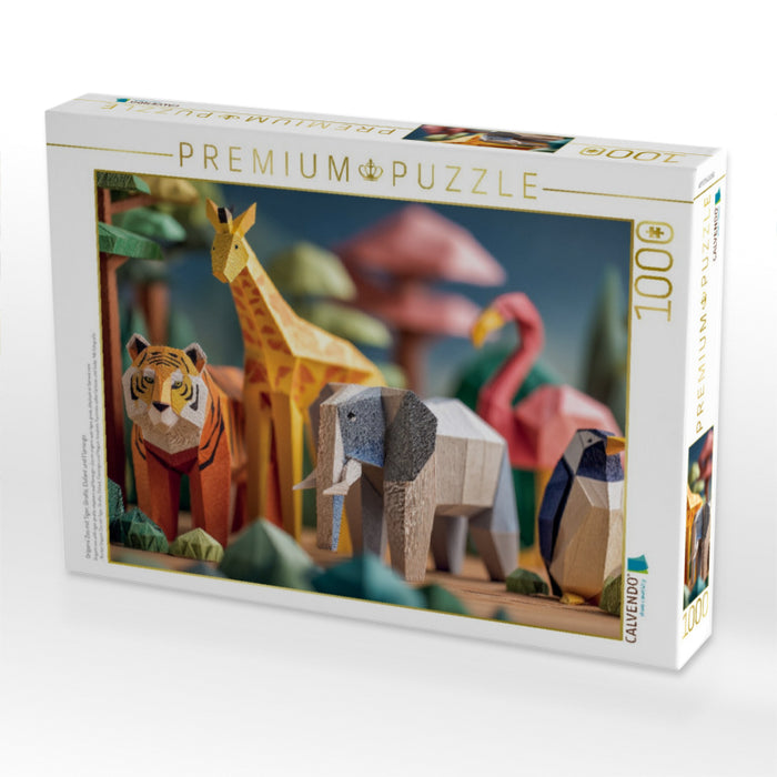 Origami Zoo mit Tiger, Giraffe, Elefant und Flamingo - CALVENDO Foto-Puzzle'