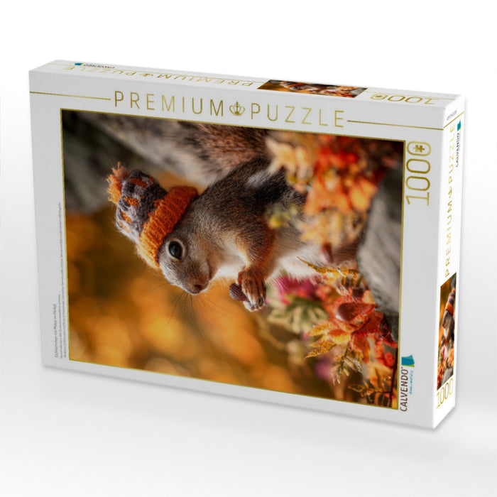 Eichhörnchen mit Mütze im Herbst - CALVENDO Foto-Puzzle'