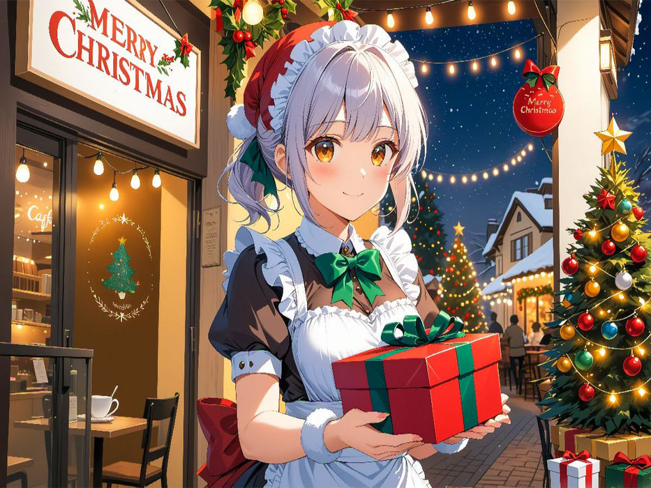 Anime Weihnachten Maid mit Geschenk – Kawaii Weihnachtsbild - CALVENDO Foto-Puzzle'