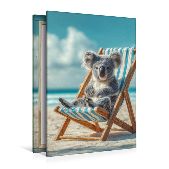 Premium Textil-Leinwand Koalabär im Liegestuhl am Strand